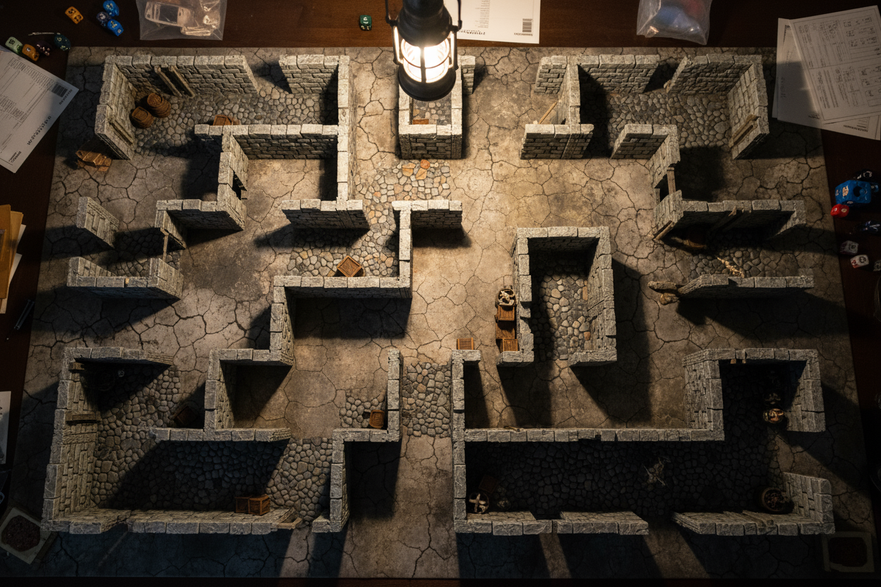 3d printed dungeon tiles used in a dungeons & dragons game. image should fill the container