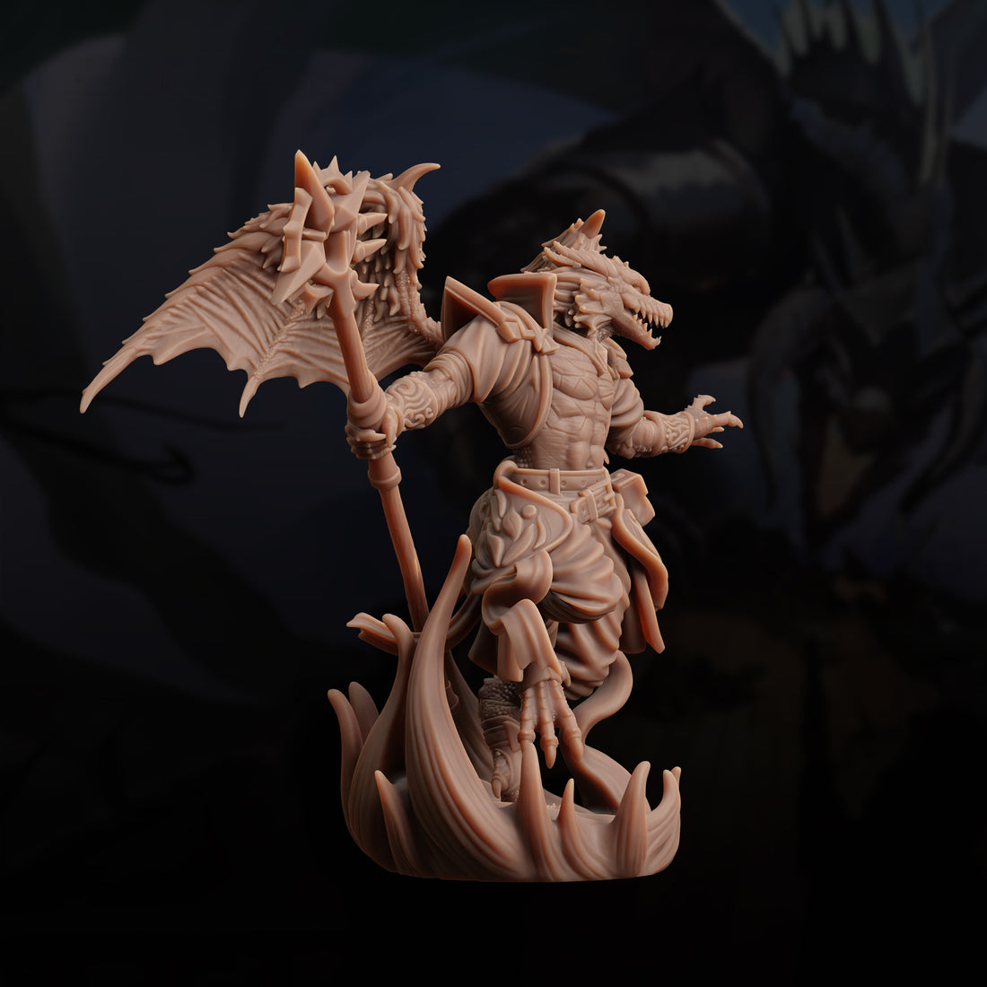 Dragonborn Wizard Miniature – Elemental Spellcaster in Action | D&D TTRPG Model