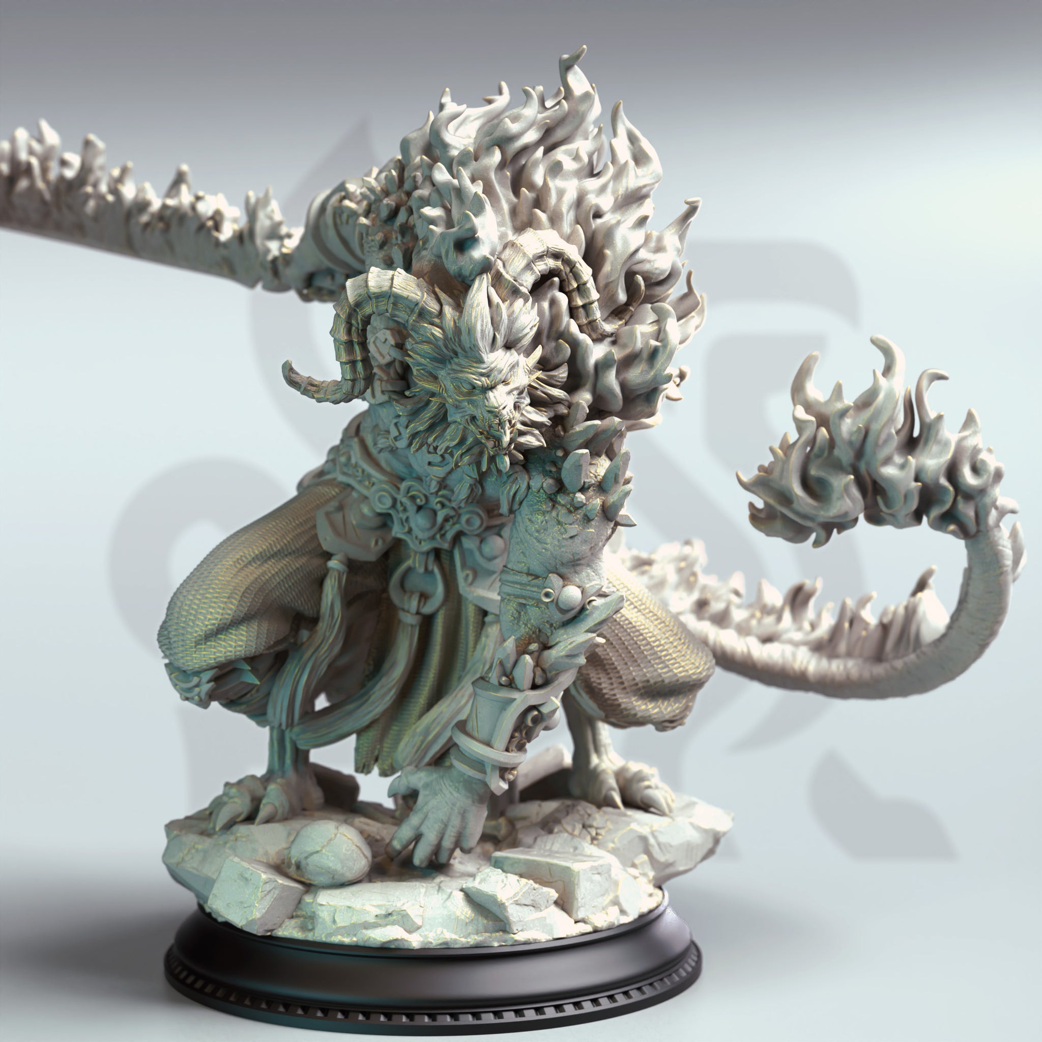 Emberfang Fiend Miniature – Flame Rakshasa | TTRPG Collectible & Tabletop Model