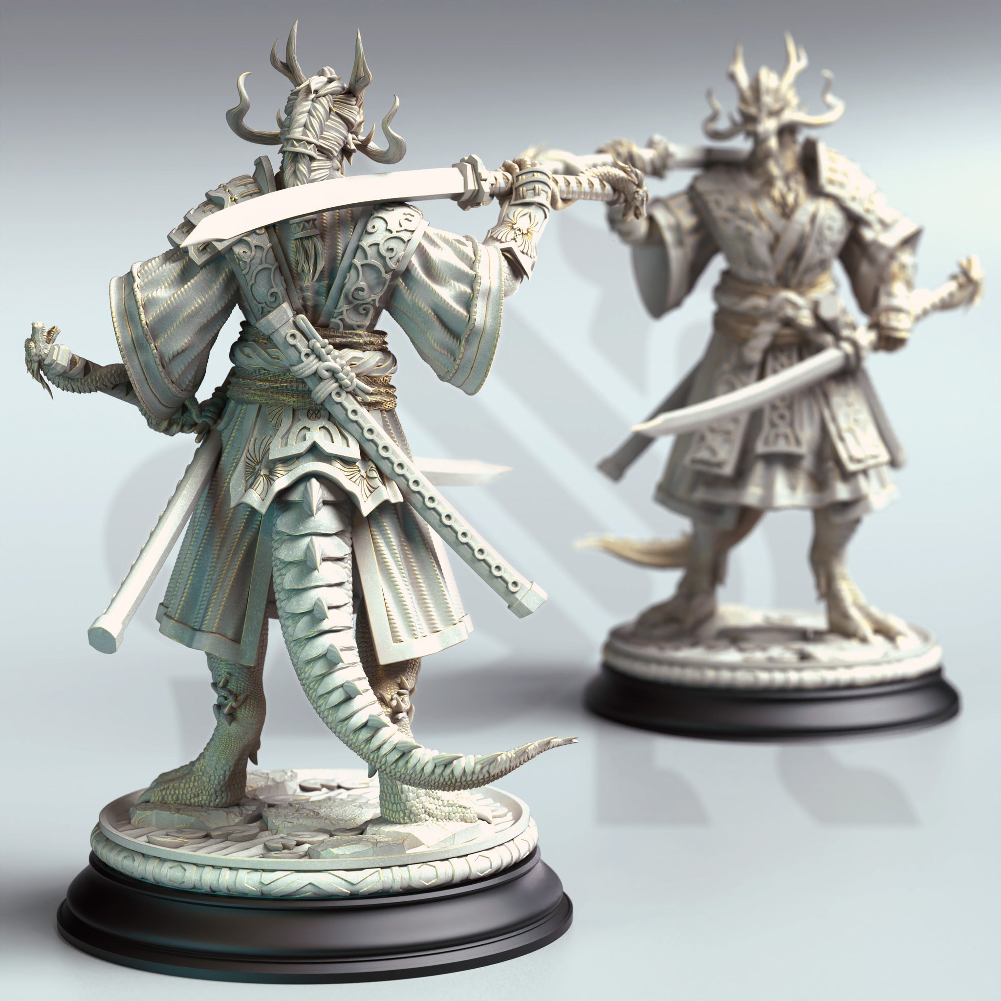 Scalecrest Blademaster Miniature – Dragonborn Swords-Master | TTRPG Collectible & Tabletop Model