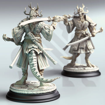 Scalecrest Blademaster Miniature – Dragonborn Swords-Master | TTRPG Collectible & Tabletop Model