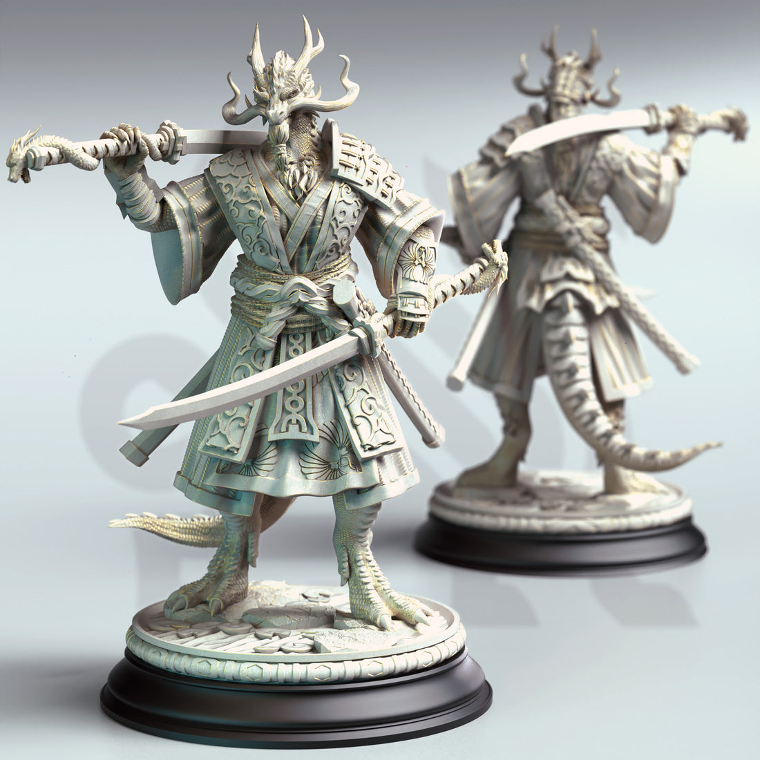 Scalecrest Blademaster Miniature – Dragonborn Swords-Master | TTRPG Collectible & Tabletop Model