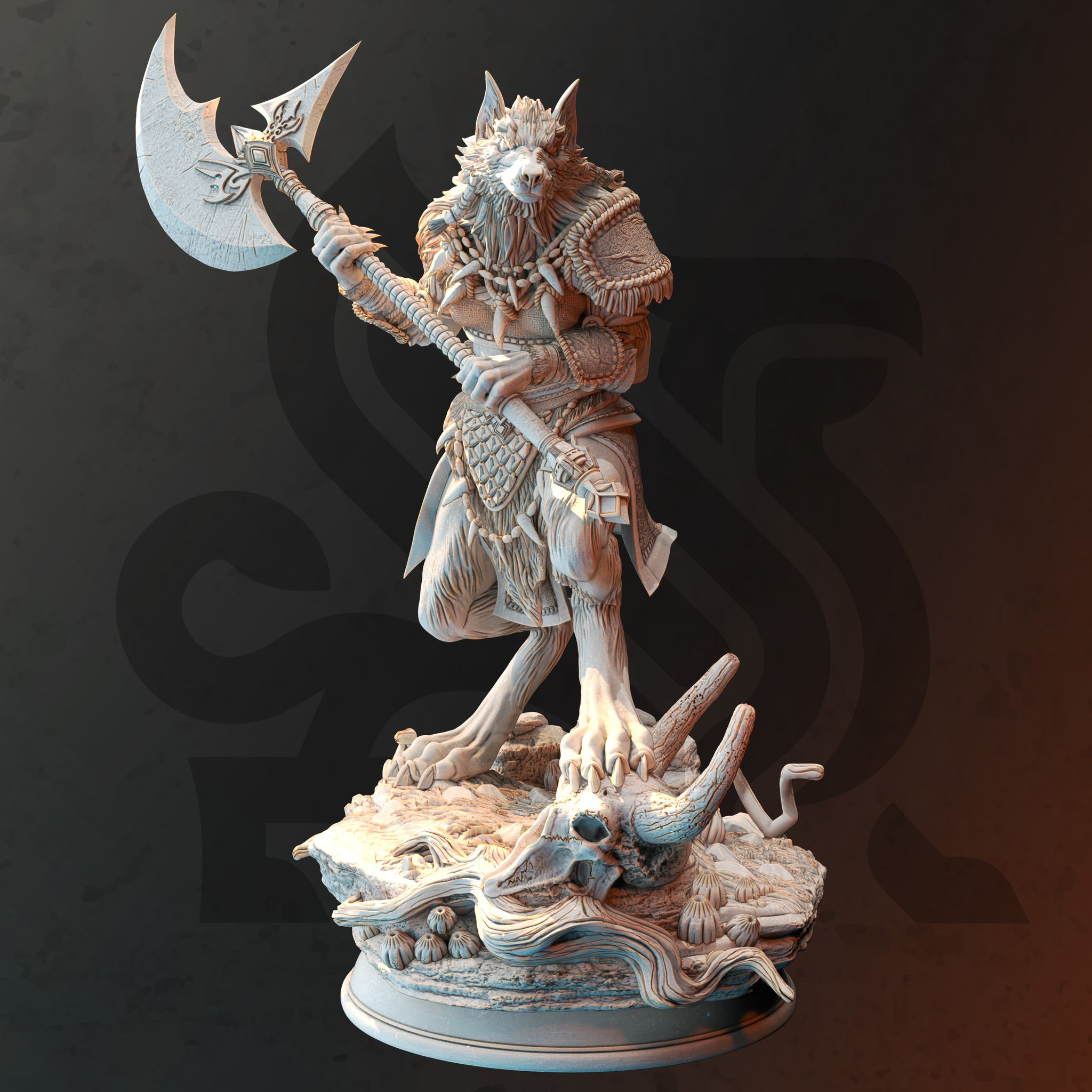 Lycan Axe Warrior Miniature – Werebeast Fighter | TTRPG Collectible & Tabletop Model