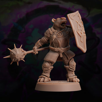 Ratfolk Paladin Miniature – Heavy Armor, Morningstar & Shield | D&D TTRPG Model