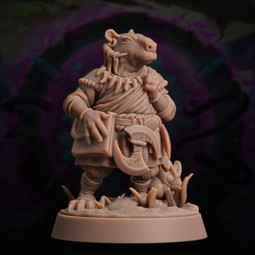 Ratfolk Monk Miniature – Discus Adept Martial Artist | D&D TTRPG Model