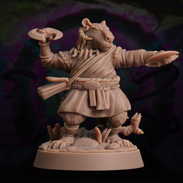 Ratfolk Monk Miniature – Whirling Discus Fighter | D&D TTRPG Model