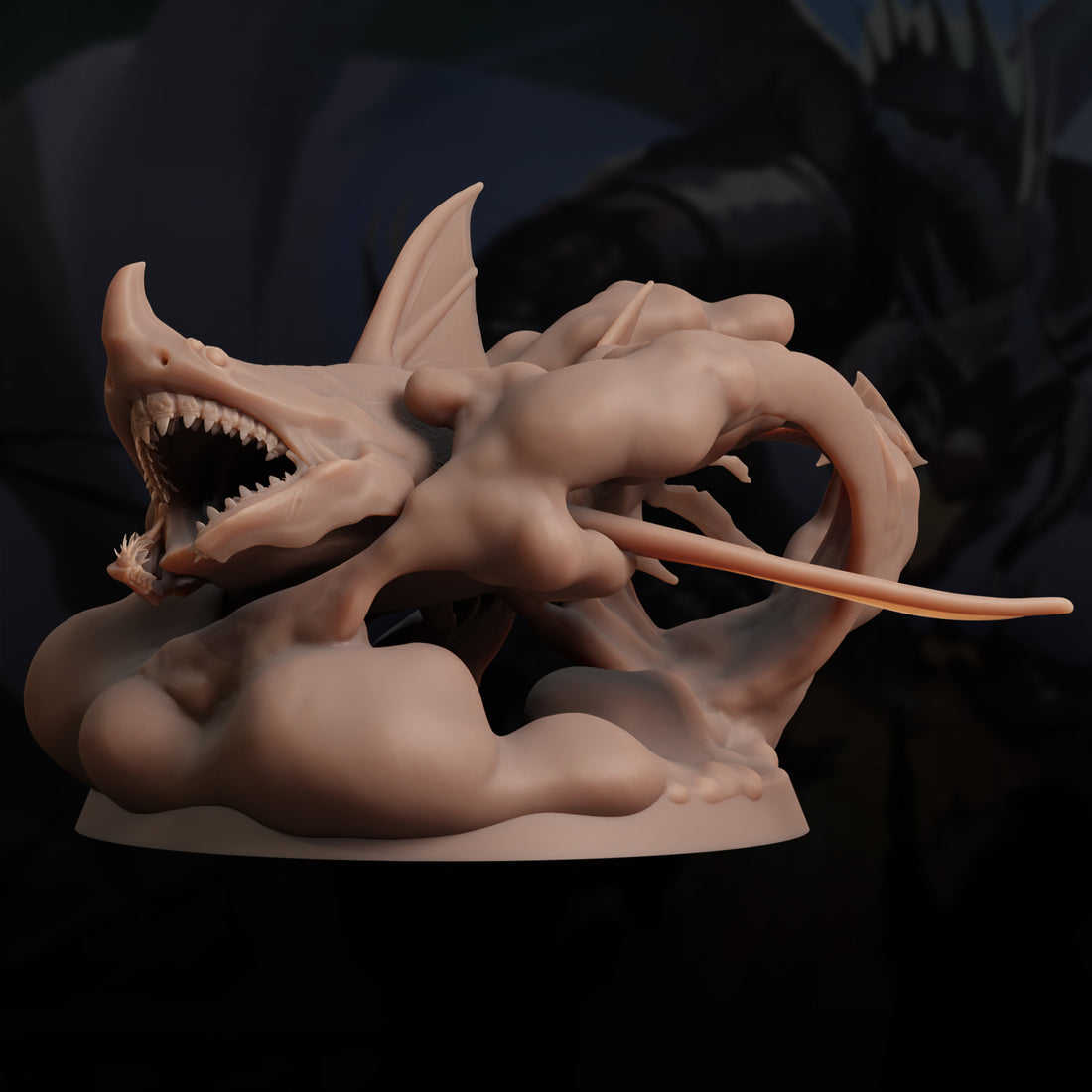 Cloud Shark Miniature – Hidden Sky Stalker | D&D TTRPG Monster Model