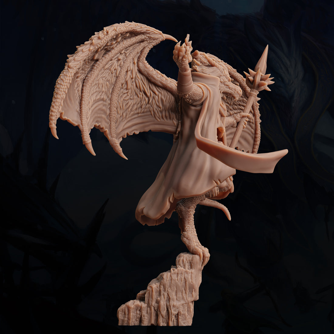 Dragonborn Overseer Miniature – Arcane Staff Mage | D&D TTRPG Model