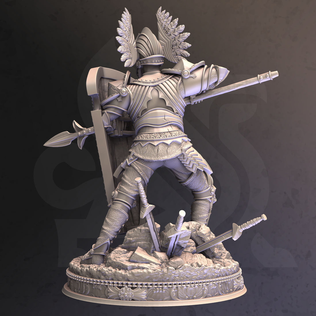 Winged Knight Miniature – Tower Shield Guardian | TTRPG Collectible & Tabletop Model