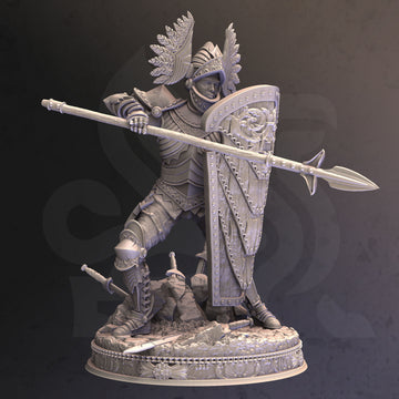 Winged Knight Miniature – Tower Shield Guardian | TTRPG Collectible & Tabletop Model