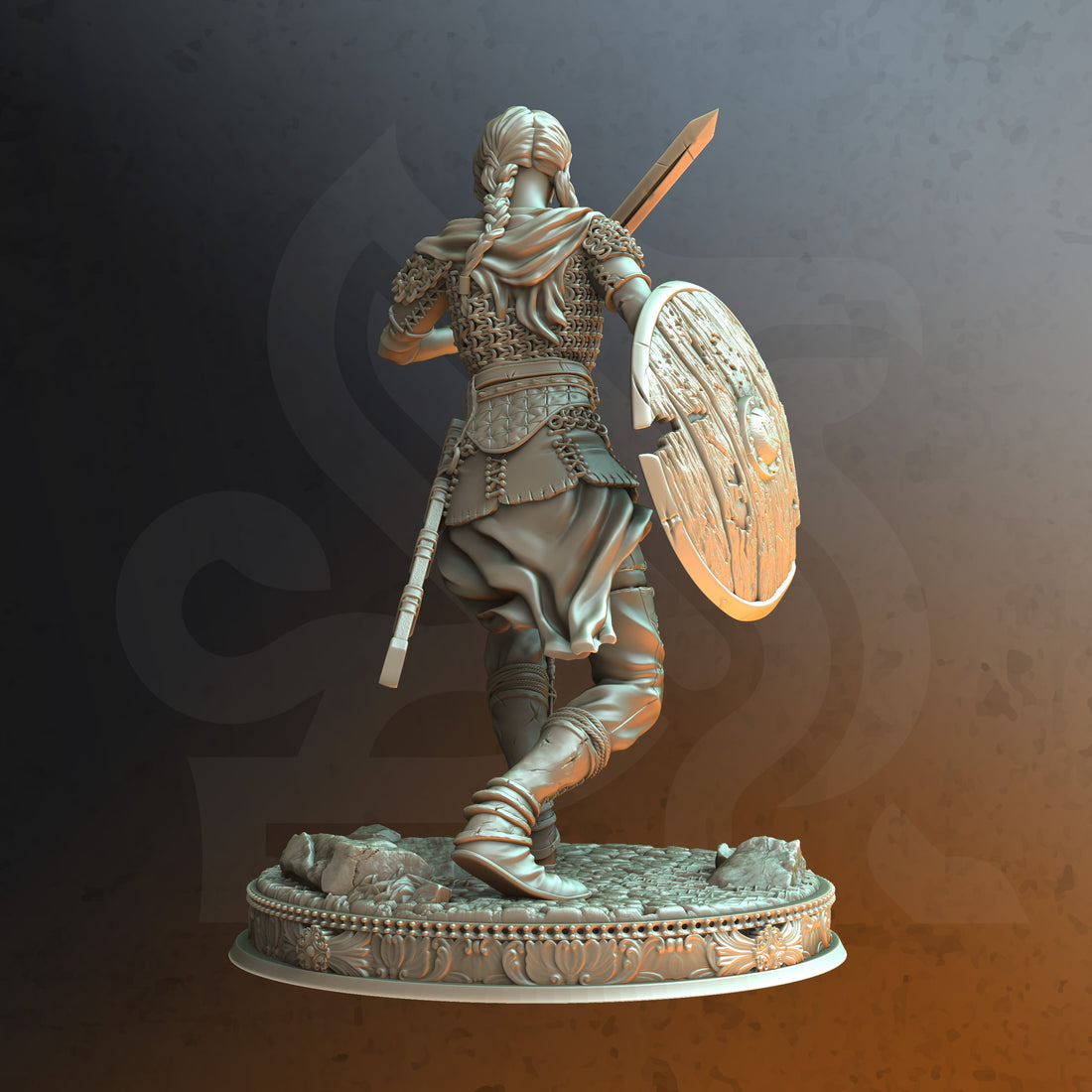 Valkyrian Shieldmaiden Miniature – Armored Female Warrior | TTRPG Collectible & Tabletop Model