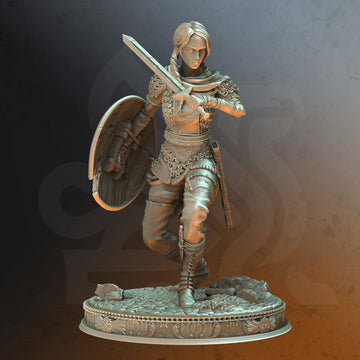 Valkyrian Shieldmaiden Miniature – Armored Female Warrior | TTRPG Collectible & Tabletop Model