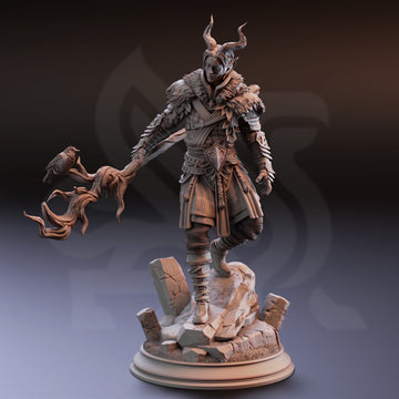 Sylvan Arcanist Miniature – Tiefling Forest Mage with Staff | TTRPG Collectible & Tabletop Model