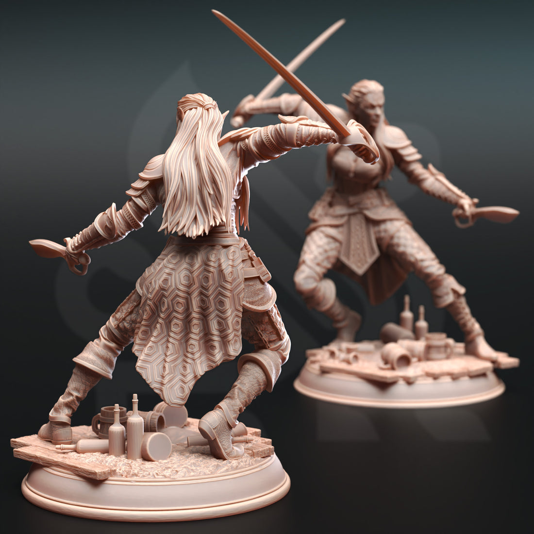 Shadowfang Operative Miniature – Elvish Rogue with Dual Daggers | TTRPG Collectible & Tabletop Model