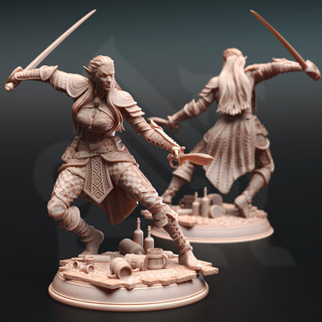 Shadowfang Operative Miniature – Elvish Rogue with Dual Daggers | TTRPG Collectible & Tabletop Model