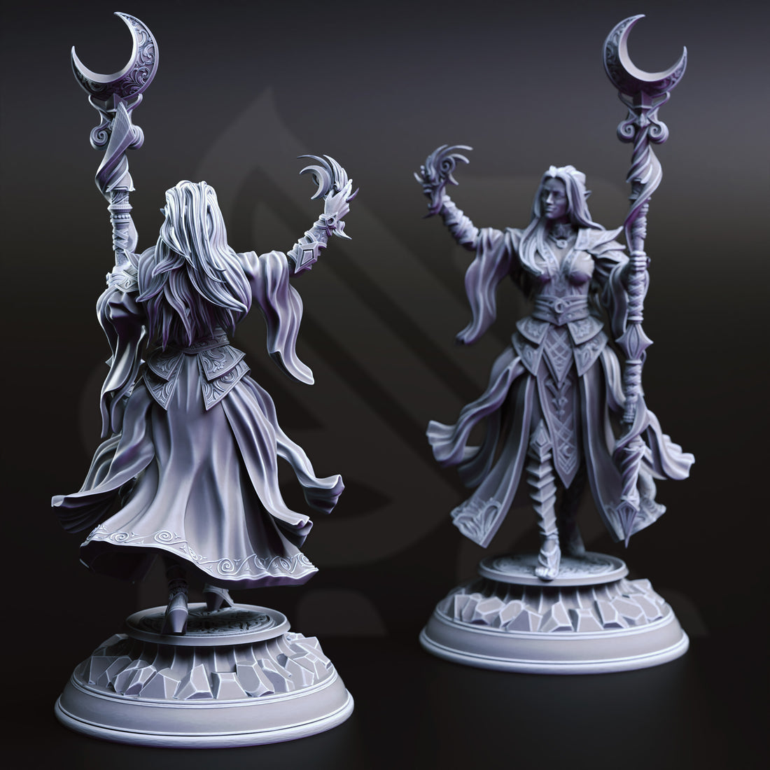 Moonspire Arcanist Miniature – Elvish Lunar Mage | TTRPG Collectible & Tabletop Model