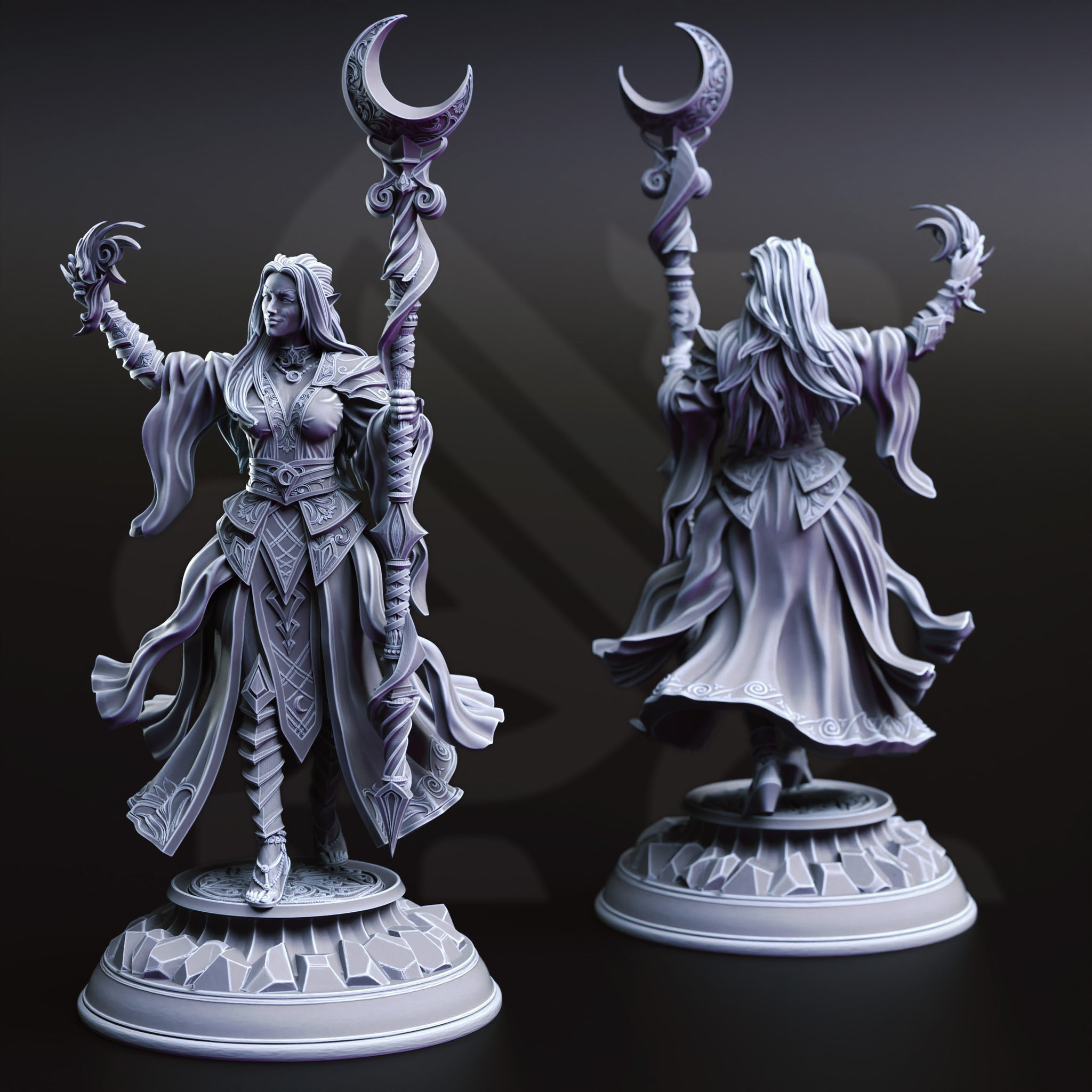 Moonspire Arcanist Miniature – Elvish Lunar Mage | TTRPG Collectible & Tabletop Model