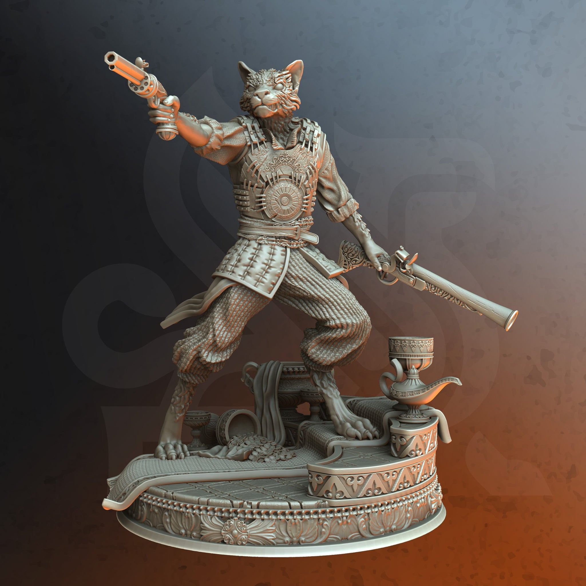 Silverclaw Marksman Miniature – Tabaxi Gunslinger with Medium Armor | TTRPG Collectible & Tabletop Model