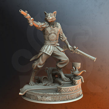 Silverclaw Marksman Miniature – Tabaxi Gunslinger with Medium Armor | TTRPG Collectible & Tabletop Model