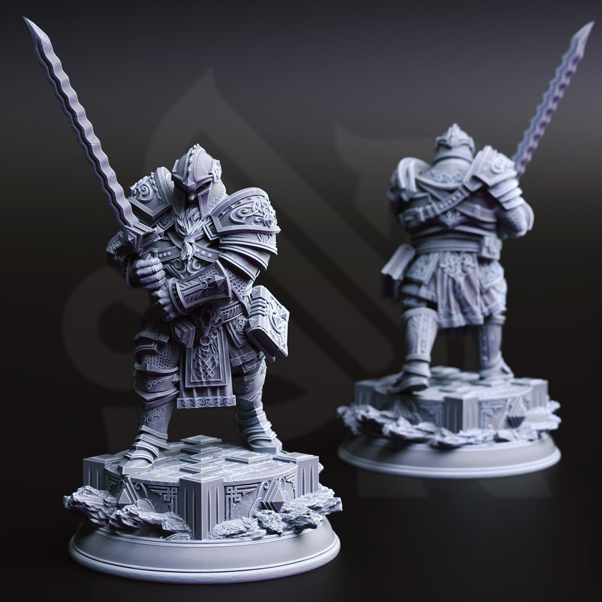 Ironcrest Vanguard Miniature – Dwarven Warrior with Two-Handed Kriss | TTRPG Collectible & Tabletop Model