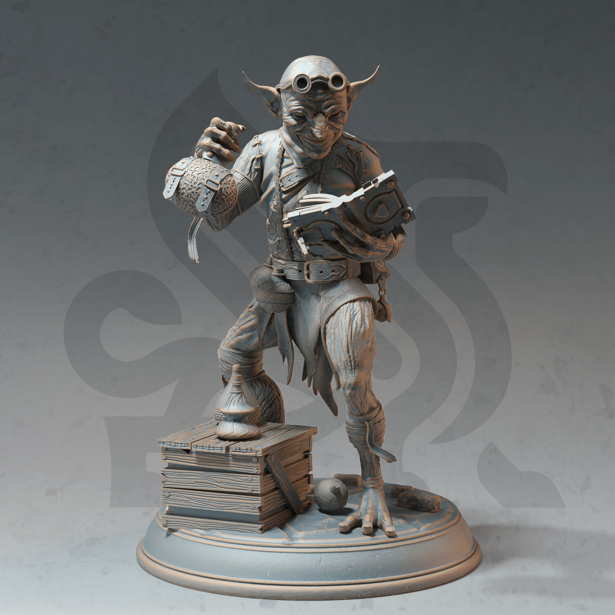 Boomsprocket Tinkerer Miniature – Goblin Alchemist Demolitionist | TTRPG Collectible & Tabletop Model