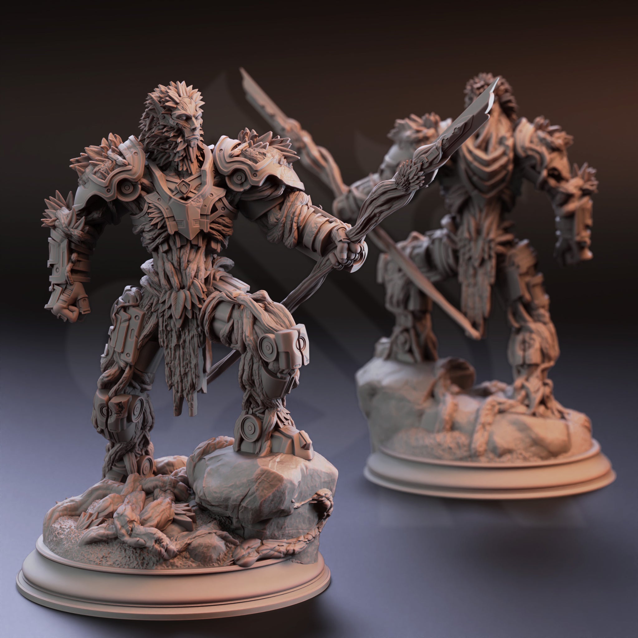 Verdant Sentinel Miniature – Warforged Automaton with Spear | TTRPG Collectible & Tabletop Model