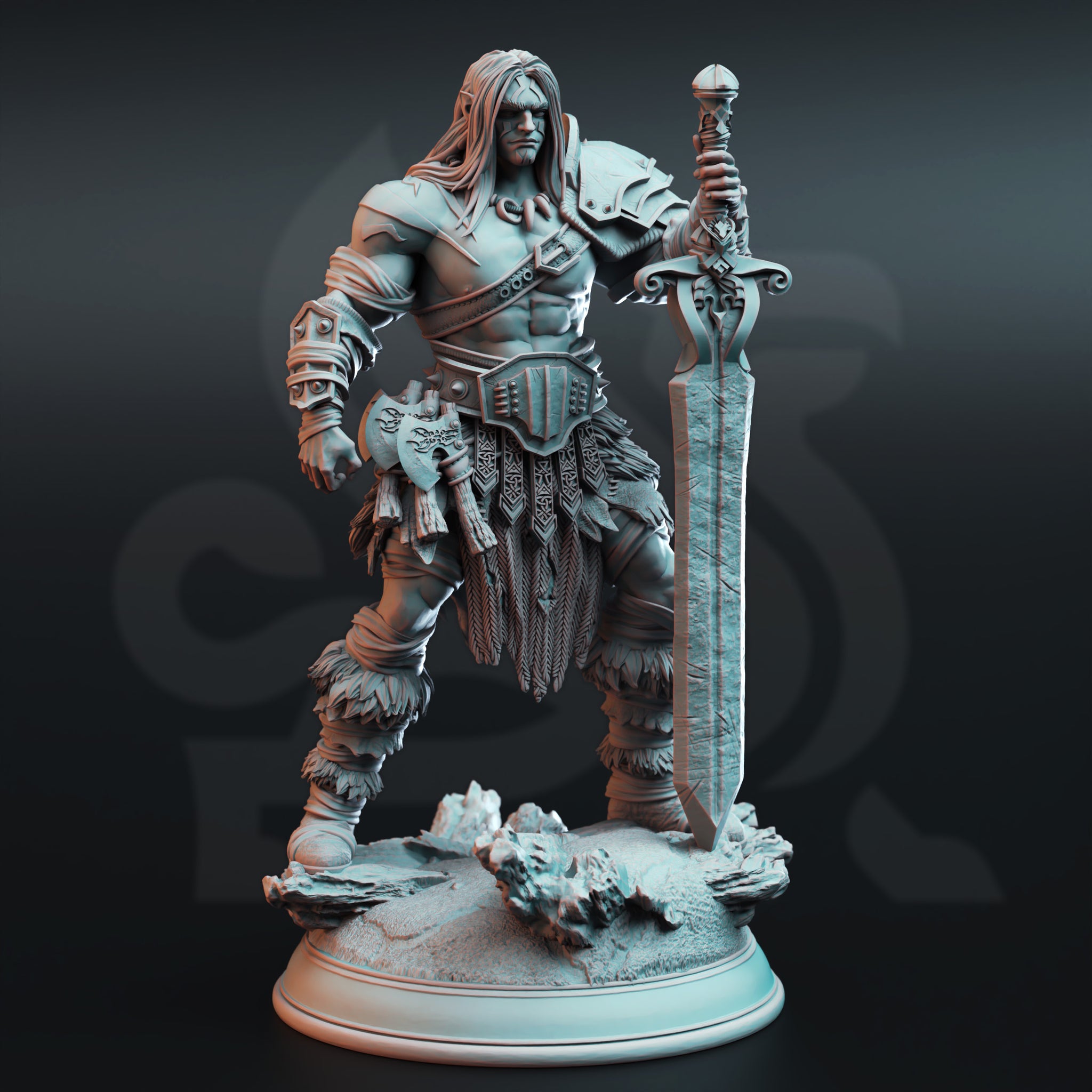 Apocalypse Nomad Miniature – Wasteland Warrior with Two-Handed Sword | TTRPG Collectible & Tabletop Model