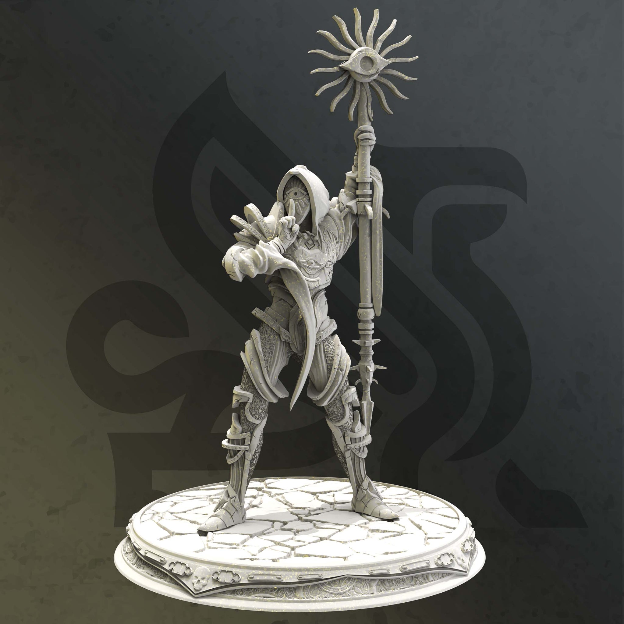 Solaris Shaman Miniature – Strange Masked Mage | TTRPG Collectible & Tabletop Model