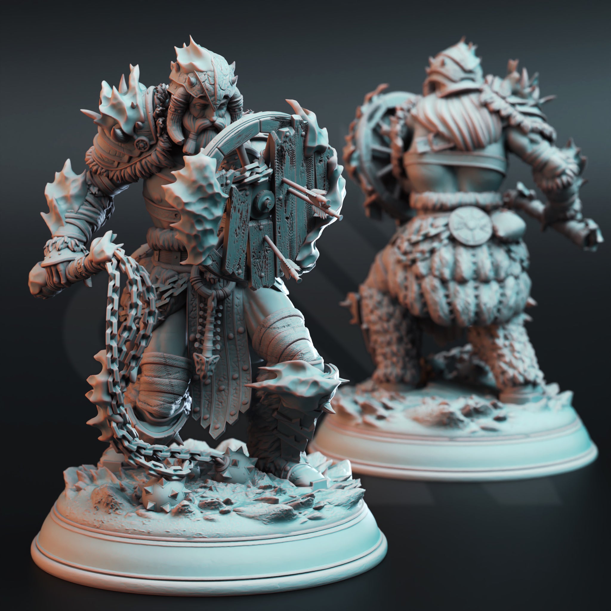 Marrowshield Warden Miniature – Beast Hunter with Flail & Buckler | TTRPG Collectible & Tabletop Model