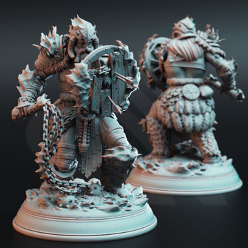 Marrowshield Warden Miniature – Beast Hunter with Flail & Buckler | TTRPG Collectible & Tabletop Model