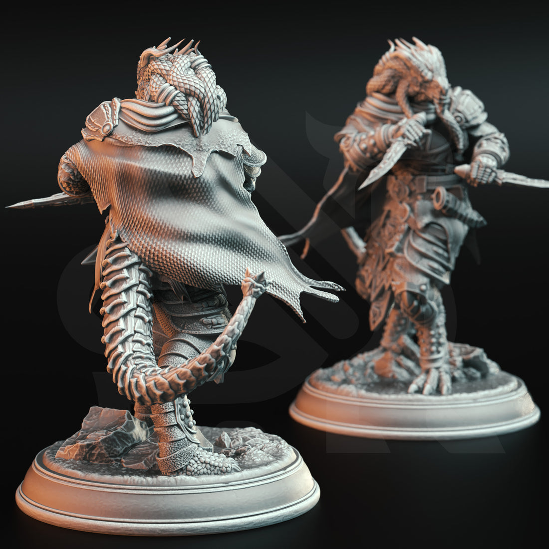 Scaleshadow Duelist Miniature – Dragonborn Rogue with Twin Daggers | TTRPG Collectible & Tabletop Model