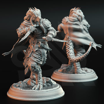 Scaleshadow Duelist Miniature – Dragonborn Rogue with Twin Daggers | TTRPG Collectible & Tabletop Model